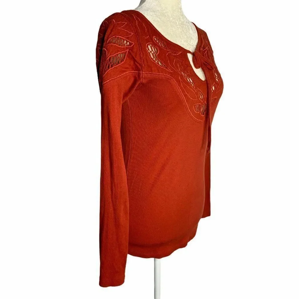 Free People Ribbed Knit Top S Burnt Orange